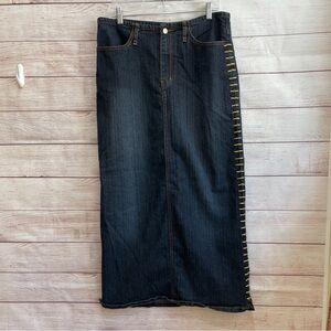 VINTAGE NEESO DENIM‎ MODEST MAXI SKIRT WITH EMBROIDERED SIDES